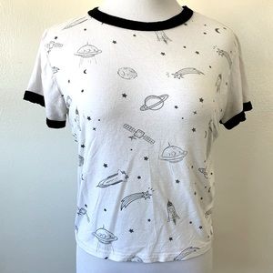 Gaze Outer Space Doodles Cream & Navy Short Sleeved Baby Tee (Small)